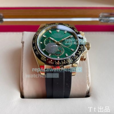 High Replica Rolex Daytona Watch rubber strap Black Bezel Green Dial 43mm